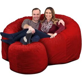 ULTIMATE SACK 6ft Bean Bag Chair & Footstool, Oversize Bean Bag Chair for Adults, Comfy Chair Bean Bag Couch Lounge Sofa Loveseat Furniture | Grey Suede