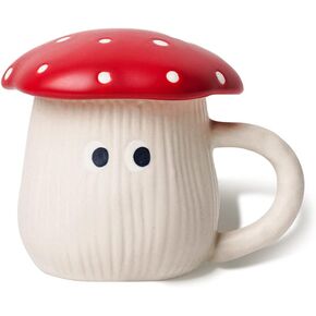 Cute Mushroom Mug with Saucer, Handmade Glaze Polka Dot, with Squirrel Decoration on the Plate. Safety Matt Ceramic Coffee Cups, 11 oz Cartoon Tea Cup. Best Gifts for Women & Girls.