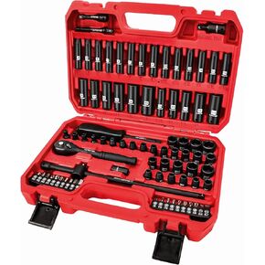 LLNDEI 3/8"Drive Impact Socket Set,Standard SAE(5/16 to 3/4-Inch) Metric Size(8-22mm), 95 Piece, CR-V Steel Deep&Shallow Kit, Adapters, Ratchet Handle, Screwdriver Bit Set, Spark Plug Socket, 6 Point