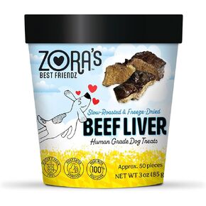Zora's Best Friendz - 100% Human-Grade Oven-Roasted Freeze-Dried Beef Liver Dog Treats, 3 oz, Healthy, no HPP, Grain-Free, Gluten-Free, No Preservatives, Made in The USA