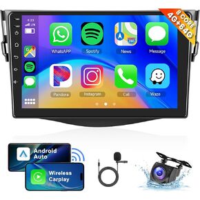 8Core 4+64G Car Stereo for Toyota RAV4 2006-2012 Wireless Carplay Android Auto,9 inch 1280 * 720P IPS Touch Screen Radio, Android/GPS/WiFi/32band DSP Audio/Bluetooth/SWC/Backup Camera