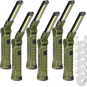 6 Packs Rechargeable LED Work Light 5 Lighting Modes Foldable Rechargeable Flashlights 360 Degree Rotate Magnetic Mechanic Light with USB for Mechanics Car Repair Garage Emergency Camping