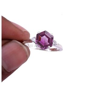 Sterling Silver 925 Ring For Womens Aquamarine Simulated Diamond Ring Sterling Silver Art Deco Ring March Birthstone Hexagon Gemstone Ring