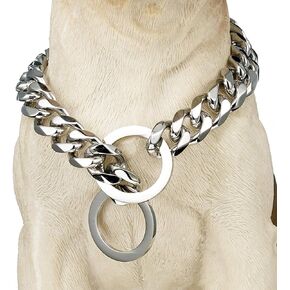 Dog Chain Collar High Polished Stainless Steel Cuban Link Strong Heavy Duty Chew Proof Walking Chain Leash Collar for Small Dogs(15mm, 26")