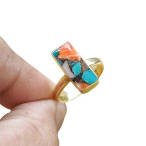 18K Yellow Gold Over 925 Silver Ring For Womens Black Onyx Ring Sterling Silver Cocktail Ring Bezel Set Gemstone Bar Ring