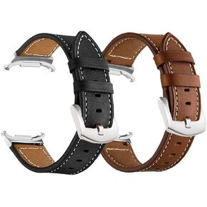 LDFAS Galaxy Watch 45mm/46mm Bands, Genuine Leather 22mm Watch Strap with Silver Buckle Compatible for Samsung Galaxy Watch 3 45mm/46mm, Gear S3 Frontier/Classic Smartwatch Brown+Black (2 Pack)