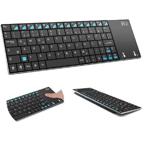 Rii K12+ Mini Wireless Keyboard with Large Touchpad Mouse&Qwerty Keypad, Stainless Steel Portable Wireless Keyboard with USB Receiver for MacBook/iPad/Tablet/PC/Laptop/Smart TV/Raspberry Pi - Black