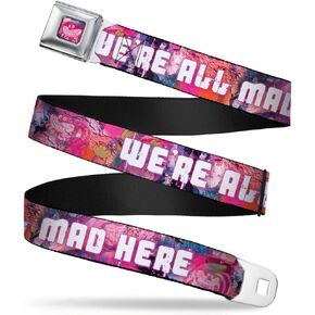 Buckle-Down Seatbelt Belt - Transparent Cheshire Cat Poses WE'RE ALL MAD HERE - 1.0" Wide - 20-36 Inches in Length