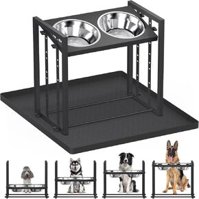 Elevated Dog Bowls for Large Breed: 4 Height Adjustable Raised Dog Bowl with Metal Stand, Dog Feeder Station with 2 Stainless Steel Bowls for Small Medium and Large Size Dogs, Black
