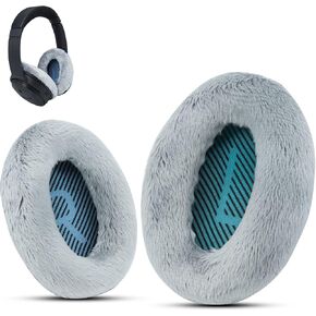 Professional Ear Pads for Bose QC35 ii QC25 QC2 QC15 Ae2 Ae2i Ae2w SoundTrue & SoundLink(Over-Ear), Memory Foam & White Fur, Ear Cushions for Winter, Outdoors, by Krone Kalpasmos - Grey Fur