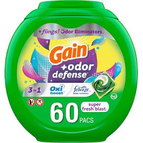 Gain Flings Laundry Detergent Pacs with Odor Defense, Super Fresh HE 3in1 Detergent Pacs with Febreze and Oxi, 112 count