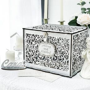 OurWarm Silver Wedding Card Box with Lock, Wooden Gift Card Box for wedding decorations for reception, wedding card boxes for reception Bridal Shower Decorations Party Reception Anniversary in Saudi Arabia