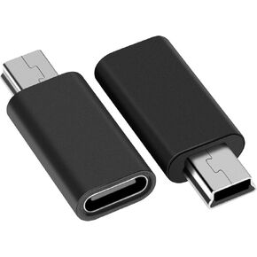 leizhan USB C to Mini USB Adapter, 2 Pack, USB-C Female to Mini USB 2.0 Male Adapter, Compatible with Laptops/Tablets, MP3 Players, Digital Cameras etc, Black