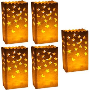 Stmarry White Paper Luminary Bags - 50-Pack Candle Lantern Bags, Fire-Retardant, Star Luminaries for Christmas, Weddings, Birthday Party Valentine's Day Decoration, 5.9 x 10 x 3.5 Inches