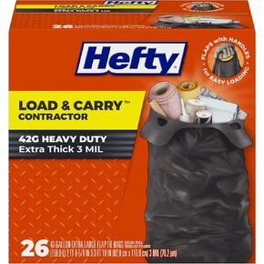 Hefty Load & Carry Heavy Duty Contractor Large Trash Bags, 42 Gallon, 26 Count