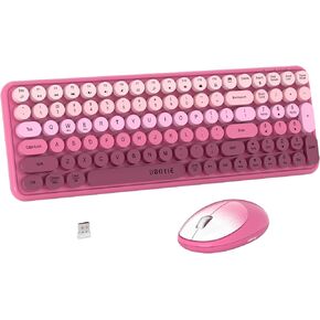 Wireless Keyboards and Mouse Combos, UBOTIE Colorful Gradient Rainbow Colored Retro Typewriter Flexible Keyboard, 2.4GHz Connection and Optical Mouse(Rosy Gradient)