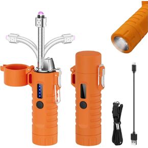 Electric Lighter, Telescopic Flexible Neck Candle Lighter, USB Plasma Arc Lighters Rechargeable, Windproof Flameless Lighters with Flashlight for Camping, Outdoor (Black)