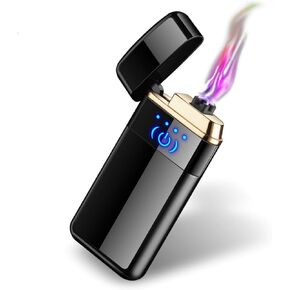 Double Arc Electric Lighter Smart Fingerprint Sensor Lighter Flameless Windproof Lighter USB Rechargeable Fashion Lighter Best Gift for You (Black)