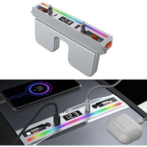 Alopee USB Hub for Model 3 Highland 2024 Accessories 65W Super Fast Charging Hub for Center Console with Cigarette Lighter Connecting