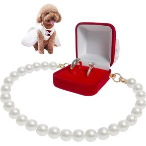 La La Pet®Detachable Pet Wedding Collar with Ring Bearer Box Dog Pet Wedding Collar with Ring Box Couple Ring Storage Box for Proposal Engagement Wedding Party White XL