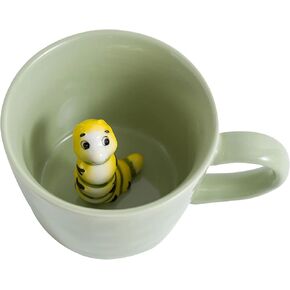 DIHOclub Ceramic Snail Cup Hidden 3D Animal Inside Mug，Garden series Handmade Figurine Snail Mugs (Apple green)