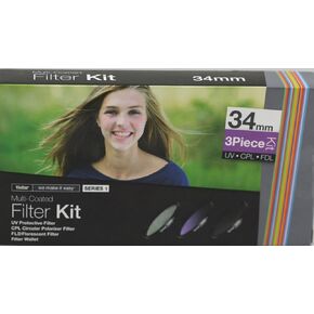 Vivitar 3 Piece 34mm Filter Kit (UV Protective, CPL Circular Polarizer, FLD Florescent) Plus Filter Wallet