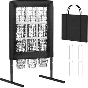 Perfect Pitch - Baseball Pitching Net with 9 Hole Strike Zone ，Baseball Net with Target Pockets,Practice Target - Softball Throw - Training Equipment, Portable Pitcher Trainer Net，3 Adjustable Heights