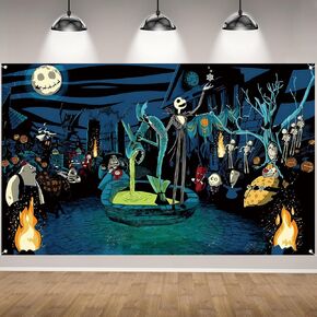 كابوس قبل عيد الميلاد صورة خلفية جاك سالي الجمجمة راية عيد الهالوين زينة حفلة عيد ميلاد واللوازم للمنزل in Kuwait