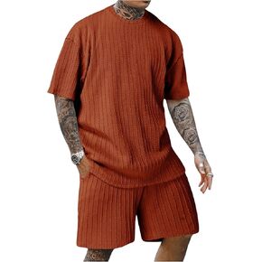 COZYEASE Men's 2 Piece Outfits Short Sleeve Crewneck Summer T Shirt and Drawstring Casual Track Shorts Set