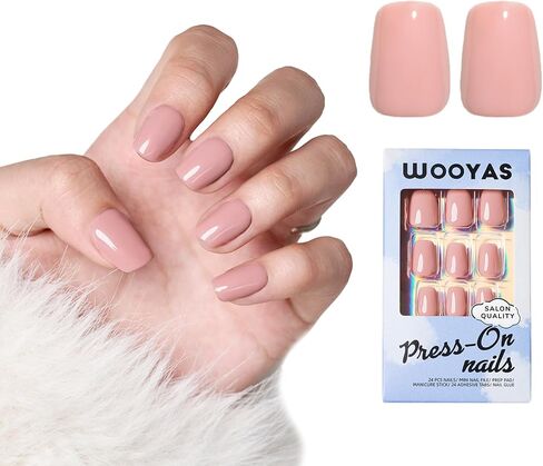 Dark BrownPress on Nails Short, Fall Handmade Square Fake Nails Reusable，Fit Perfectly Glossy Glue On Nails in 12 Sizes - 24 Pcs Soft Gel Glue On Nails Kit for Woman in Saudi Arabia
