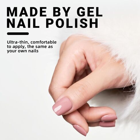 Dark BrownPress on Nails Short, Fall Handmade Square Fake Nails Reusable，Fit Perfectly Glossy Glue On Nails in 12 Sizes - 24 Pcs Soft Gel Glue On Nails Kit for Woman in Saudi Arabia