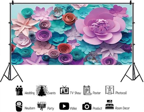 AOFOTO 8x6ft Handmade 3D Paper Flower Backdrop Birthday Party Decoration Photography Background Baby Shower Kid Girl Woman Artistic Portrait Activity Banner Photo Shoot Studio Props Vinyl Wallpaper in Kuwait