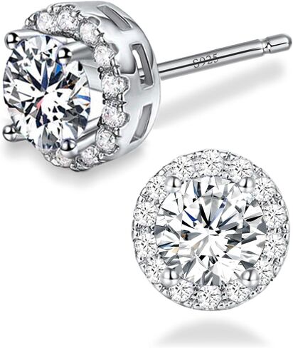 Sereney Hypoallergenic 925 Sterling Silver Stud Earrings for Women, Round Cubic Zirconia Earrings CZ Studs Earrings for Girl Women Men 6mm in Kuwait