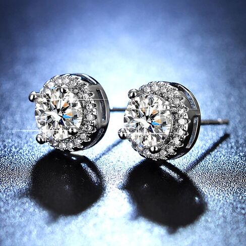 Sereney Hypoallergenic 925 Sterling Silver Stud Earrings for Women, Round Cubic Zirconia Earrings CZ Studs Earrings for Girl Women Men 6mm in Kuwait