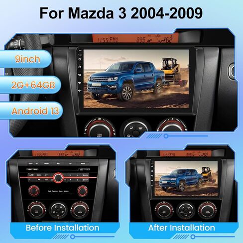 [2+64 جيجابايت] ستيريو راديو السيارة Android 13 لسيارة Mazda 3 2004-2009 - شاشة لمس عالية الدقة 9 بوصة EQ Audio - Carplay اللاسلكي وAndroid Auto، WiFi، GPS، BT، Mirror Link، FM، SWC + كاميرا احتياطية AHD + Canbus + ميكروفون in Saudi Arabia