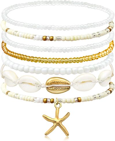 شل الصيف أساور الشاطئ للنساء أساور صدف بوهو الطبقات مطرز أساور مجموعة أساور نجم البحر اليدوية تمتد أساور الصيف الشاطئ مجوهرات اكسسوارات الهدايا in Kuwait