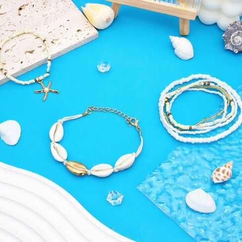 شل الصيف أساور الشاطئ للنساء أساور صدف بوهو الطبقات مطرز أساور مجموعة أساور نجم البحر اليدوية تمتد أساور الصيف الشاطئ مجوهرات اكسسوارات الهدايا in Kuwait