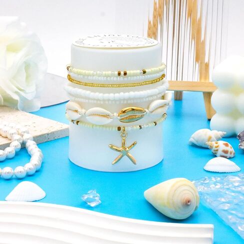 شل الصيف أساور الشاطئ للنساء أساور صدف بوهو الطبقات مطرز أساور مجموعة أساور نجم البحر اليدوية تمتد أساور الصيف الشاطئ مجوهرات اكسسوارات الهدايا in Kuwait