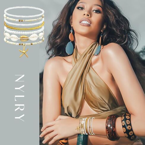 شل الصيف أساور الشاطئ للنساء أساور صدف بوهو الطبقات مطرز أساور مجموعة أساور نجم البحر اليدوية تمتد أساور الصيف الشاطئ مجوهرات اكسسوارات الهدايا in Kuwait