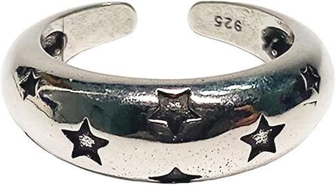 Handmade Vintage 925 Sterling Silver Wide Band Rings for Women/Men,Adjustable Thumb Finger Ring (Asteroid) in Kuwait