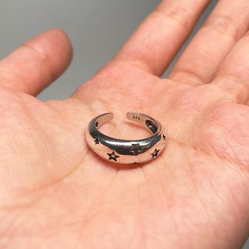 Handmade Vintage 925 Sterling Silver Wide Band Rings for Women/Men,Adjustable Thumb Finger Ring (Asteroid) in Kuwait