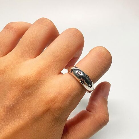 Handmade Vintage 925 Sterling Silver Wide Band Rings for Women/Men,Adjustable Thumb Finger Ring (Asteroid) in Kuwait