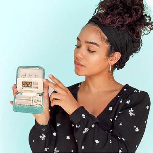 Benevolence LA Plush Velvet Jewelry Box | Travel Jewelry Case Organizer with Mirror | Featured in Oprah's Favorite Things | Best Gifts For Daughter, Girlfriend, Mom | Gifts For Her - Cyan in Kuwait
