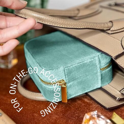 Benevolence LA Plush Velvet Jewelry Box | Travel Jewelry Case Organizer with Mirror | Featured in Oprah's Favorite Things | Best Gifts For Daughter, Girlfriend, Mom | Gifts For Her - Cyan in Kuwait