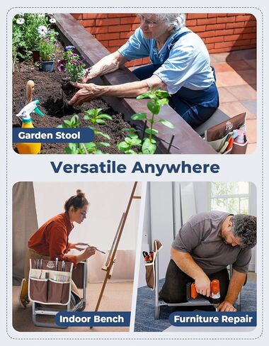 ديرفامي مقعد حديقة بعرض 10.2 انش، مقعد حديقة وغطاء تحميل للمقعد 350 باوند، مقعد بستنة شديد التحمل مع وسادة ركبة اضافية، 2 كيس للادوات، قفازات مخلبية، هدية للنساء وكبار السن، بني in Kuwait