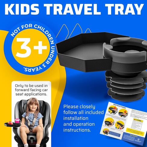Kids Travel Tray – Car Seat and Car Cup Holder Tray - Tray for Snacks, Entertainment, Toys – Includes Cup Holder – Fits Most Car Seats in Saudi Arabia