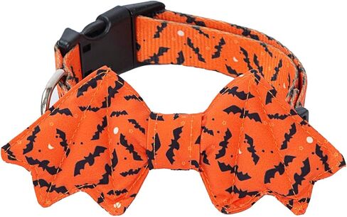 طوق الهالوين للكلاب مع ربطة عنق على شكل خفاش للحيوانات الأليفة للكلاب، كلاسيكي للهالوين، ياقات على شكل فيونكة بإبزيم قابل للتعديل (S) in Kuwait