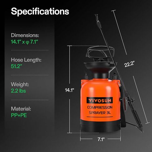 بخاخ ضغط مضخة 1.35 جالون من VIVOSUN، زجاجة رذاذ مياه مضغوطة للحديقة والحديقة مع حزام كتف قابل للتعديل، لرش النباتات وسقي الحديقة والتنظيف المنزلي in Kuwait