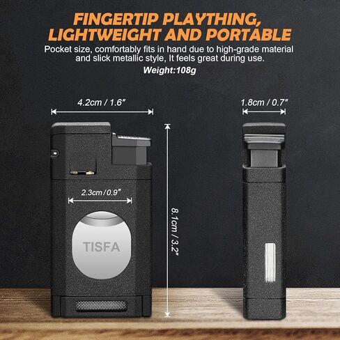 ولاعة سيجار TISFA، ولاعة بوتان مع قاطع سيجار، ولاعة شعلة نفاث ثلاثية تقطع ما يصل إلى 60 سيجارًا بقياس حلقة، ولاعات بوتان مقاومة للرياح قابلة لإعادة الملء (أسود غير لامع) in Kuwait
