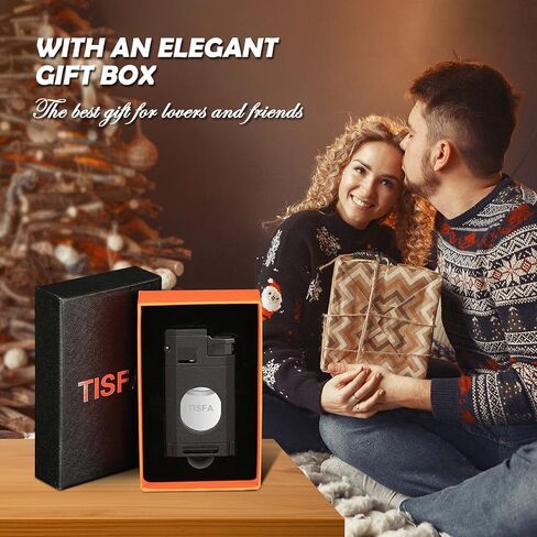 ولاعة سيجار TISFA، ولاعة بوتان مع قاطع سيجار، ولاعة شعلة نفاث ثلاثية تقطع ما يصل إلى 60 سيجارًا بقياس حلقة، ولاعات بوتان مقاومة للرياح قابلة لإعادة الملء (أسود غير لامع) in Kuwait